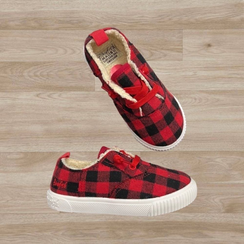 NWOT Blowfish Red and Black Buffalo Plaid Sherpa Lined Sneakers Toddler Sz 10